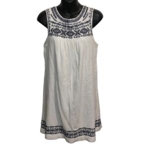 Beach Lunch Lounge white cotton midi dress with blue embroidery NWOT size S